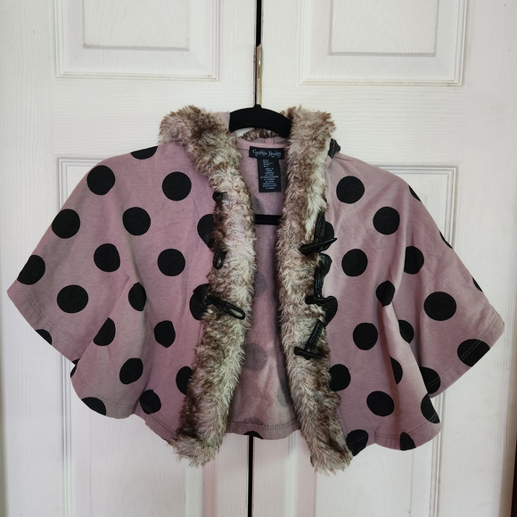 Cynthia Rowley Pink Polka Dot Cape with Faux Fur Trim - Picture 2 of 9